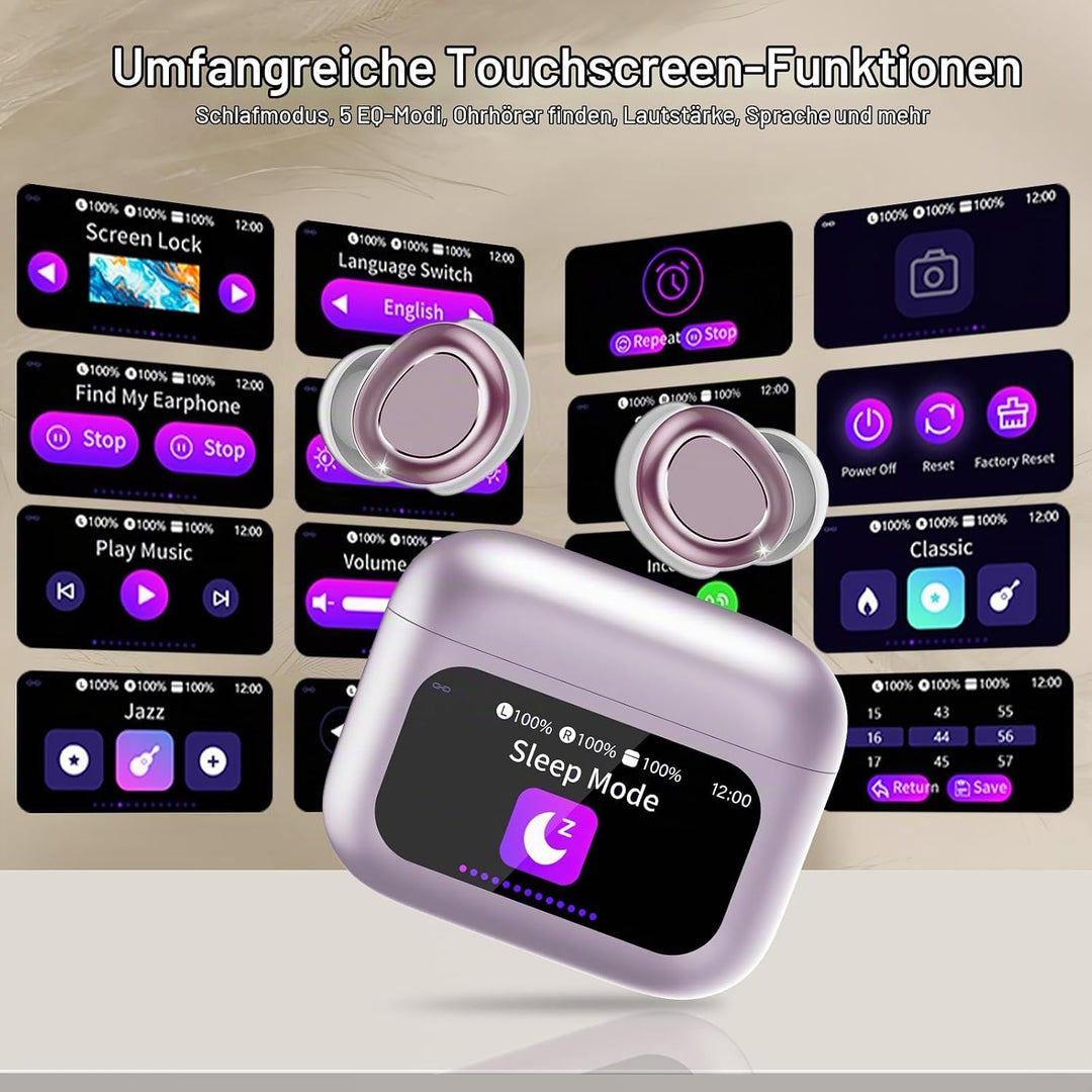 ZYHKON Bluetooth Kopfhörer, Bluetooth 5.4 Schlafkopfhörer In Ear mit Touchscreen, 48H Spielzeit Mini