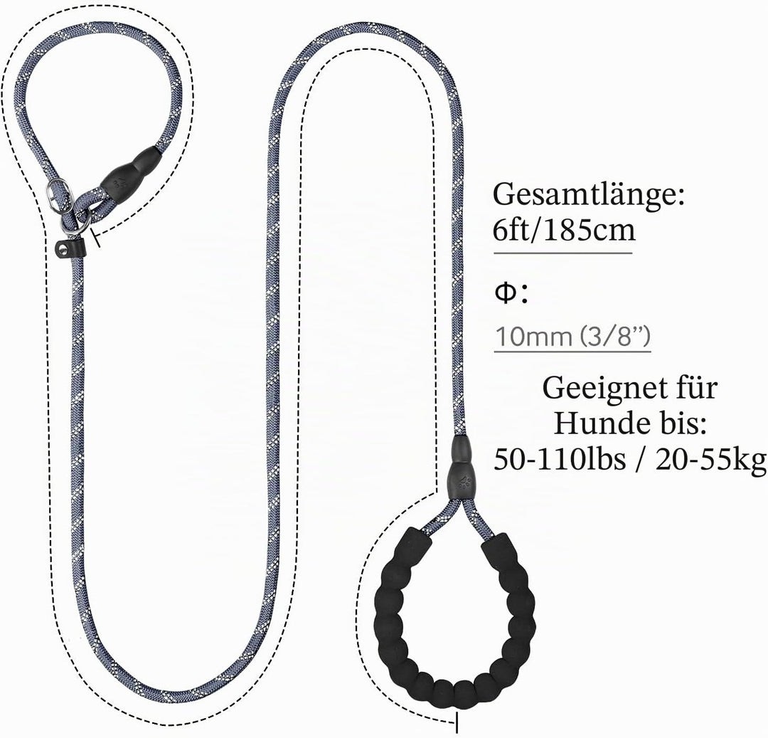TagME Retrieverleine mit Zugstopp,Reflektierende Seilleine 185 cm Moxonleine,Weicher gepolsterter Gr