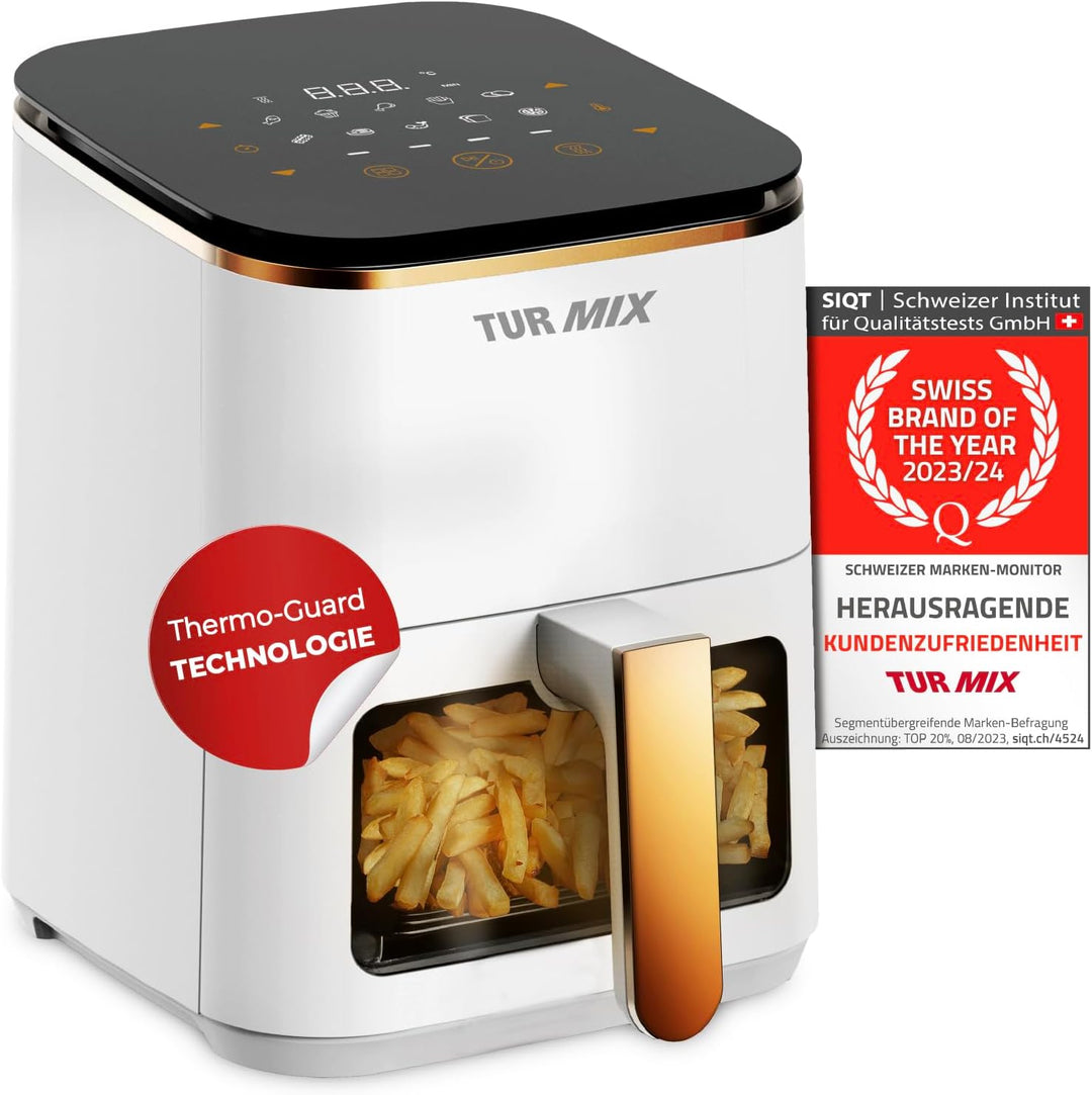 Preisgekrönt Heissluftfritteuse weiss TURMIX CX 250 - Compact 3.5L Airfryer 1350W Transparentes Fens
