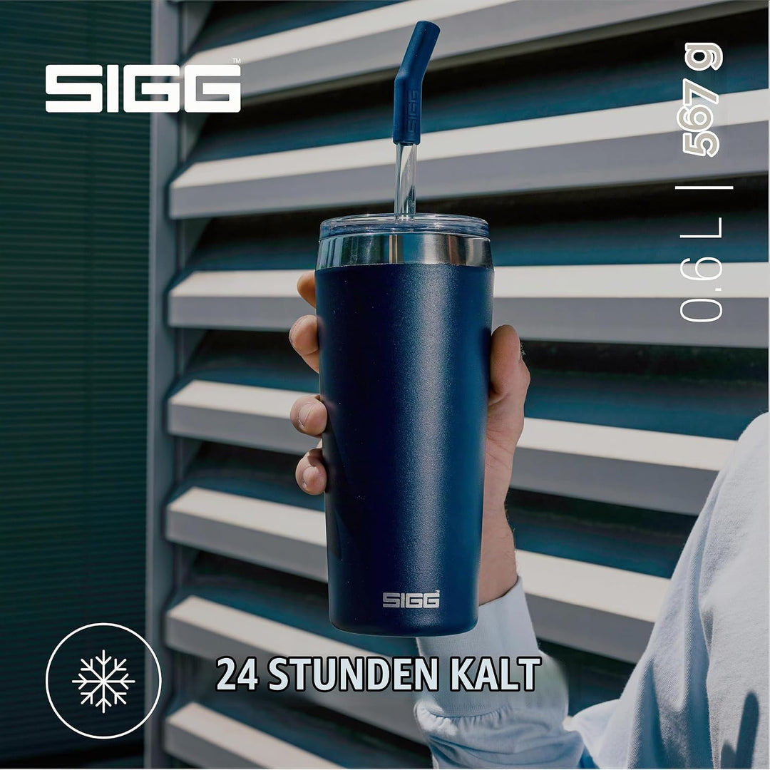 SIGG - Isolierbecher - Travel Mug Helia - Mit wiederverwendbarem Glastrinkhalm &amp; Reinigungsbürste -