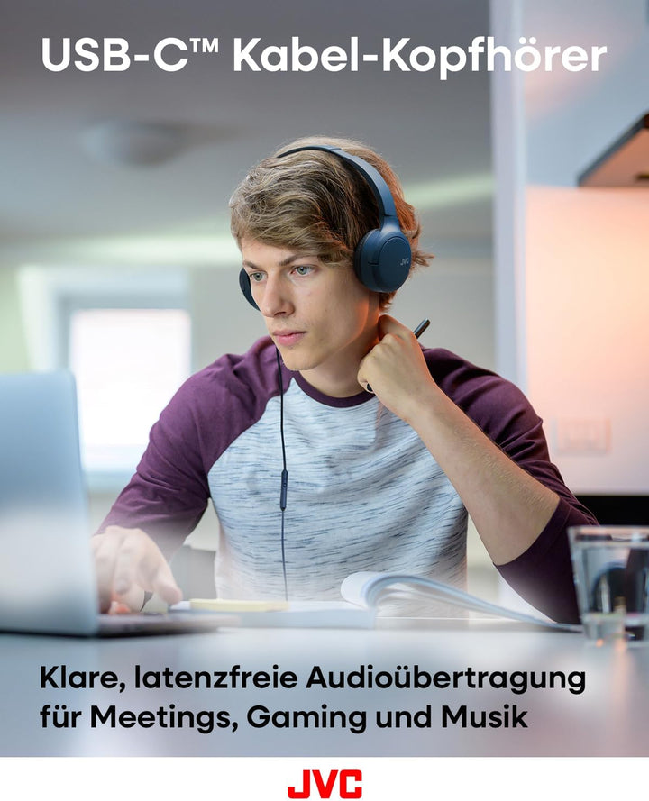 JVC HA-S33UC-A USB-C On-Ear-Kopfhörer, weiche Ohrpolster, faltbar, mit Mikrofon & 3-Tasten-Fernbedie