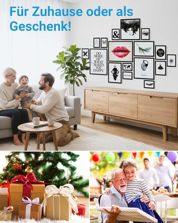 PHOTOLINI 17er Bilderrahmen-Set Modern Schwarz aus MDF 10x15 bis 30x40 cm | Bildergalerie | Bilderwa