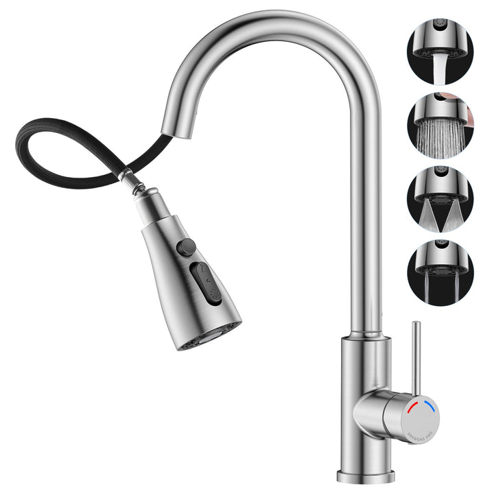 Wasserhahn Mischbatterie Küche mit Ausziehbar Brause, SREWOHS PRO 4 Sprühfunktionen Hochdruck Spülti