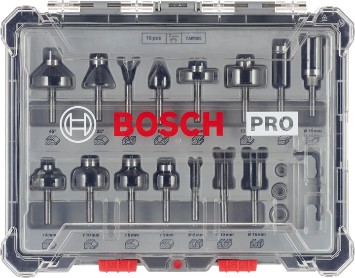 Bosch Professional 15tlg. Fräser Set (für Holz, für Oberfräsen mit 6 mm Schaft) Fräser Set 15 tlg 6