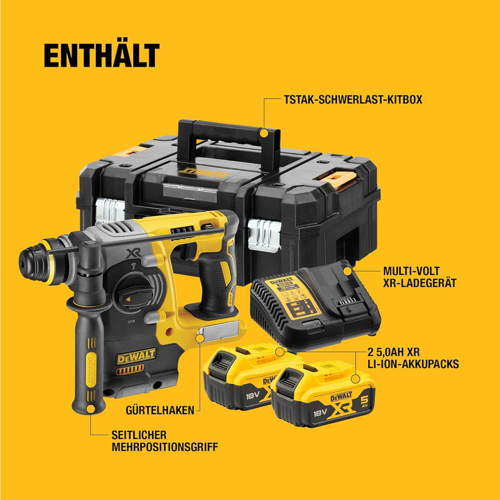 Dewalt 18 Volt SDS-plus Akku Kombihammer DCH273P2T (24 mm) (Dreh- und Schlagstopp, bürstenloser Moto