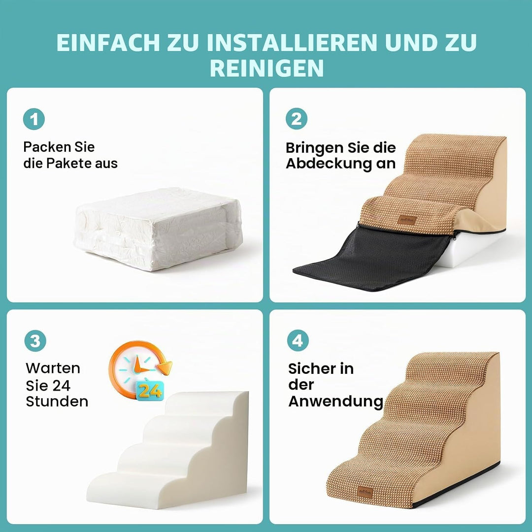 COZY KISS Hundetreppe für Kleine Hunde 50cm, Haustiertreppe für Bett aus Hochdichtem Schwamm, Hunde
