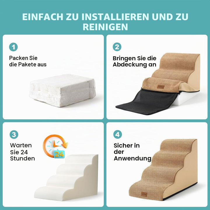 COZY KISS Hundetreppe für Kleine Hunde 50cm, Haustiertreppe für Bett aus Hochdichtem Schwamm, Hunde