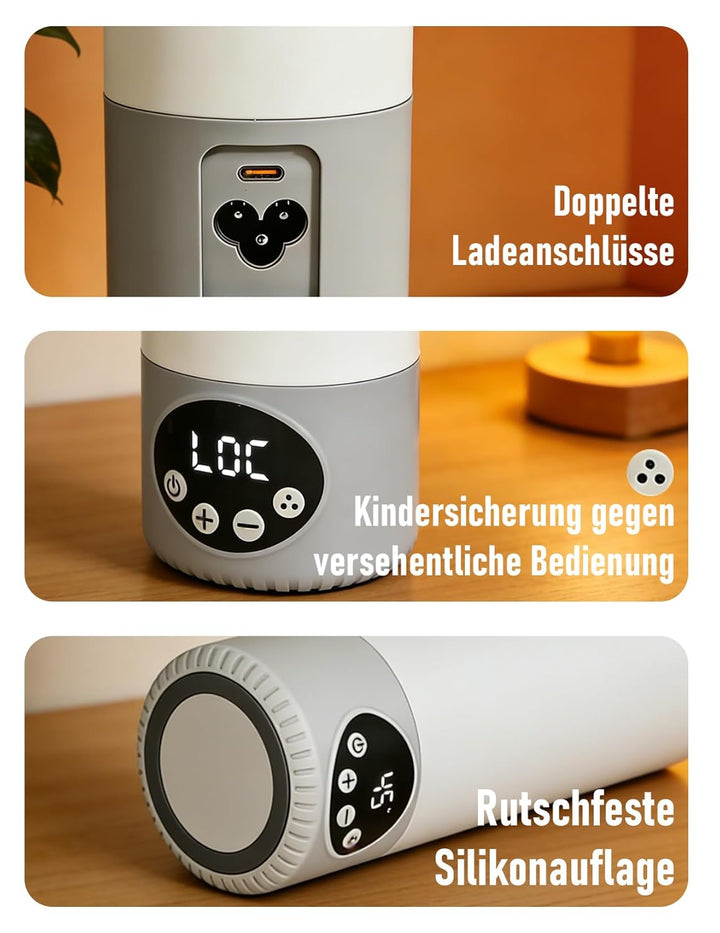Tragbarer Flaschenwärmer für Baby unterwegs, 500ml Babyflaschenwärmer, 320W Schnellwärmung，unterstüt