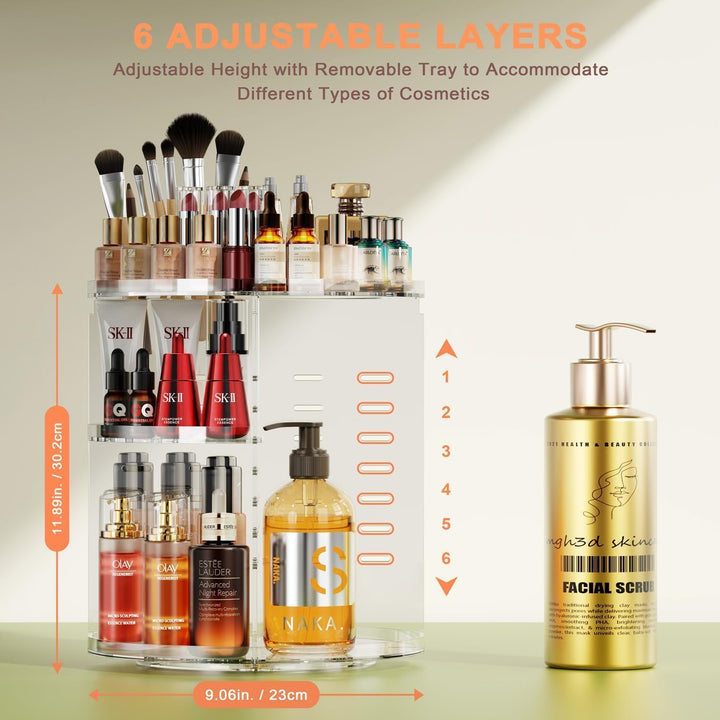 Auxmir Make Up Organizer, Schminktisch Organizer, 360° Drehung Kosmetische Aufbewahrungsbox, Kosmeti