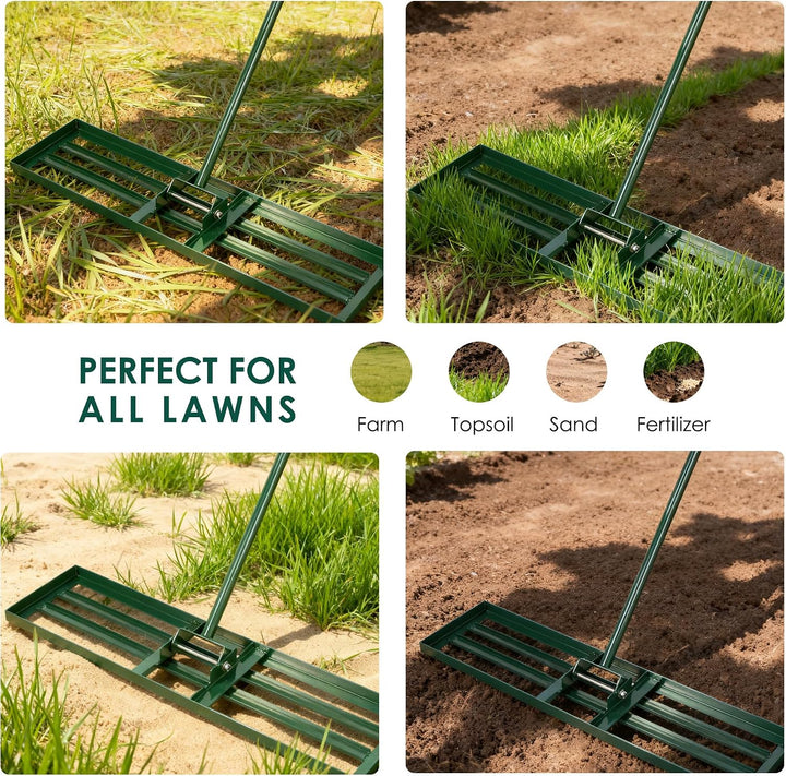 SogesHome Rasenrakel zum Rasen Sanden - Edelstahl Rasenlevelierrakel mit Stiel, Lawn Leveling Rake f