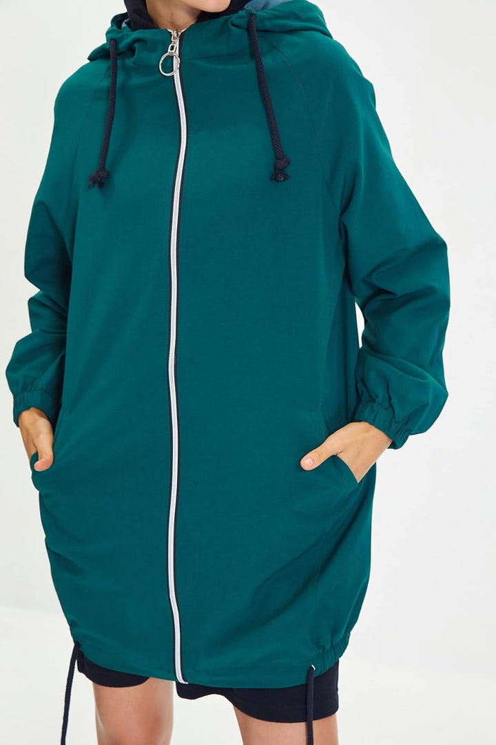 TRENDYOL Damen E Überhole Kapuze mit Reissverschluss Detaillierte Mäntel Coat XS Dunkelgrün, XS Dunk