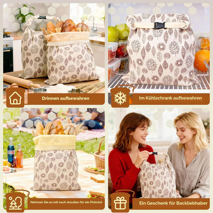 OHIYO Wiederverwendbare Bienenwachs Brotbeutel 43cm×33cm, natürliche Bienenwachs-beschichtete Baumwo