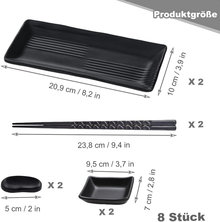 ACONDE Sushi Platte mit Dipschalen, Sushi Geschirr mit Stäbchen, Japanese Sushi Sushi Teller, Geschi