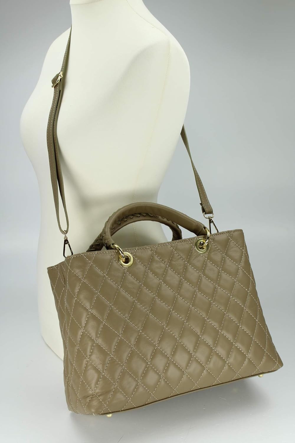 Belli edle italienische Echt Nappa Leder Damentasche Henkeltasche Umhängetasche gesteppt - 34x25x17