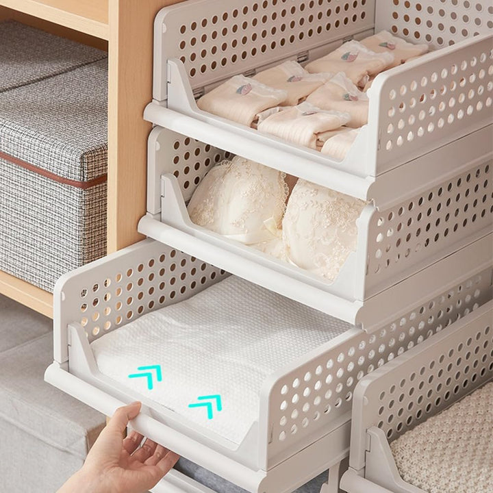 Homewell 3er Set Stapelbar Kunststoff Schubladenbox, Faltbar Lagerkisten Schublade Aufbewahrungsboxe