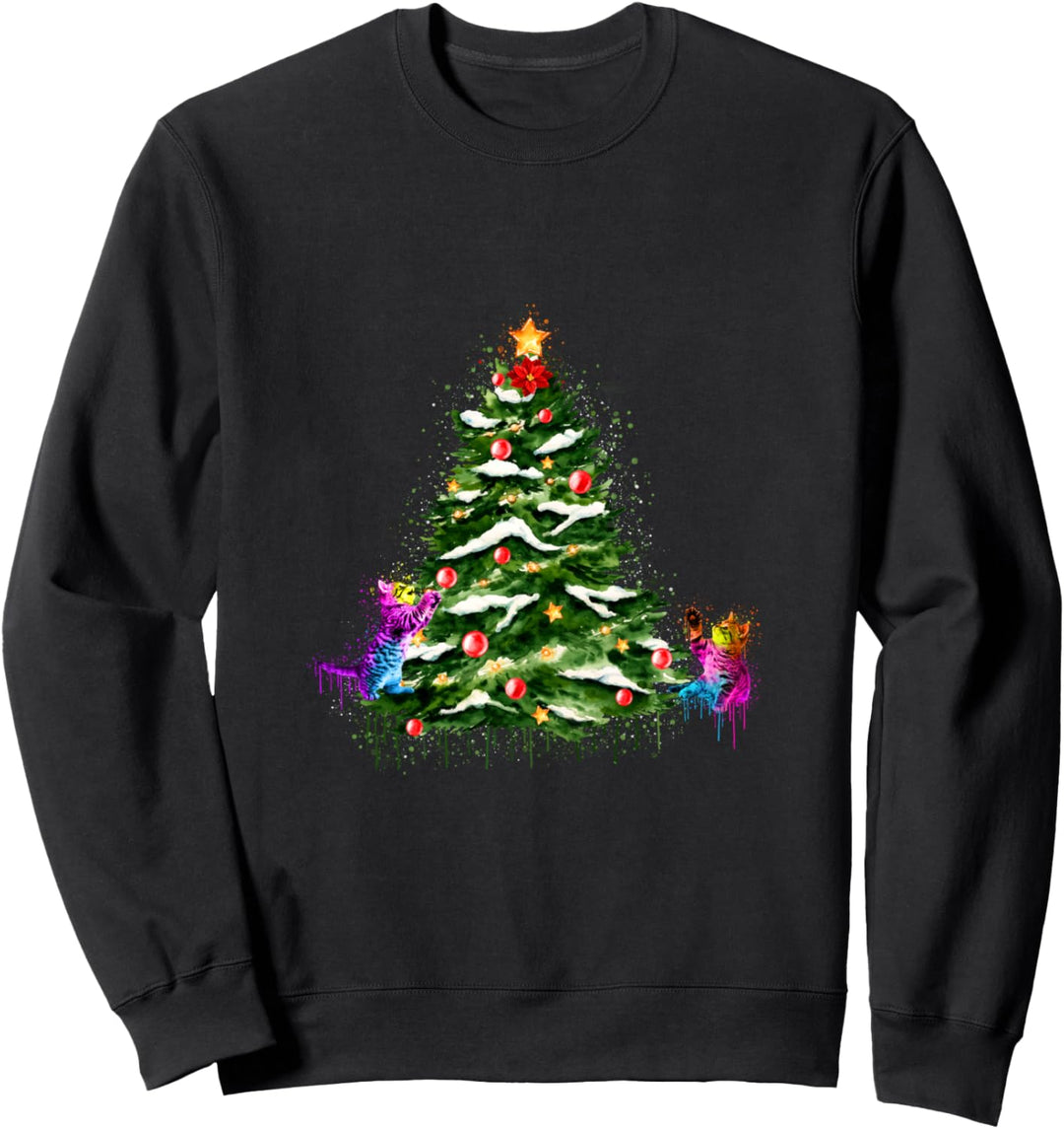 Frohe Weihnachten mit Katzen und Weihnachtsbaum Sweatshirt