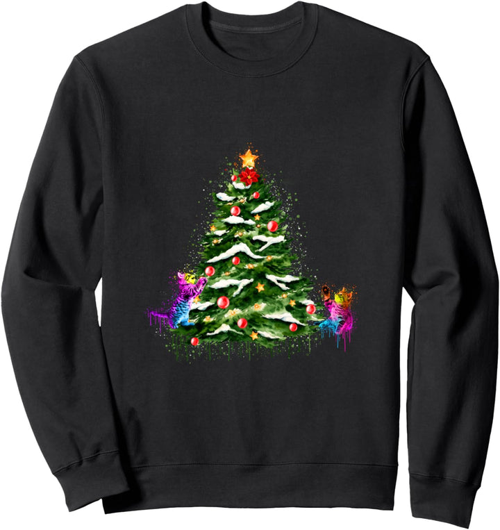 Frohe Weihnachten mit Katzen und Weihnachtsbaum Sweatshirt