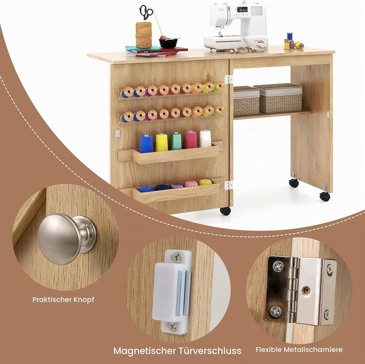 GIANTEX Nähtisch klappbar, Nähschrank auf Rollen, Nähmaschinentisch Nähtisch für Nähmaschine, Nähmas