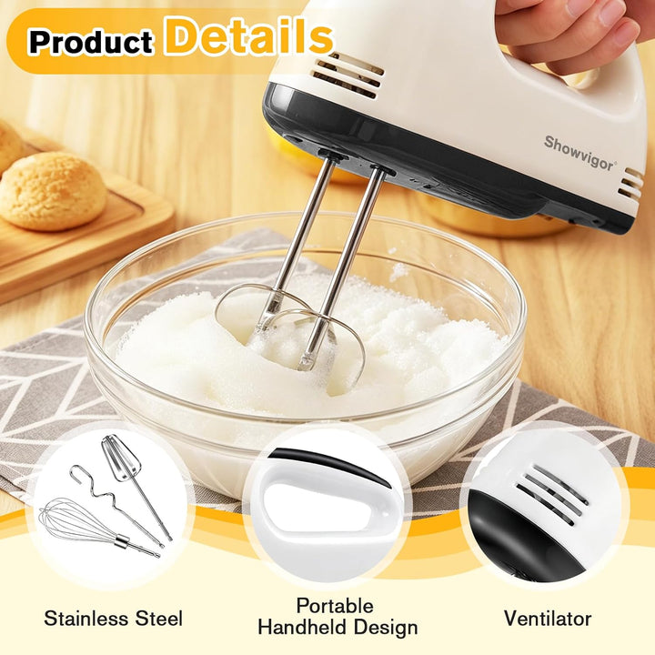 Handmixer Elektrisch 300W mit 7 Geschwindigkeiten, Ergonomischer Griff, Handrührgerät inkl. 2 Rührbe