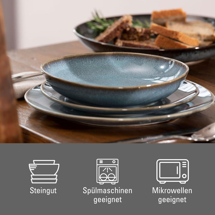 like. by Villeroy & Boch - Lave glacé Geschirr Set aus Steingut, 4tlg., Pottery Look, Tafelservice f