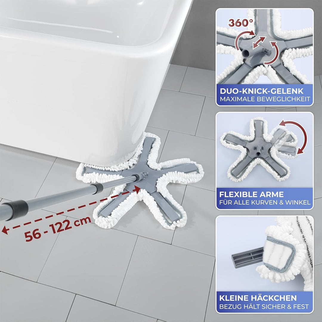 Bodenwischer Mod. Oktopus Teleskopstiel verstellbar 360 Grad Duo-Knickgelenk aus Karbonstahl Masse 4