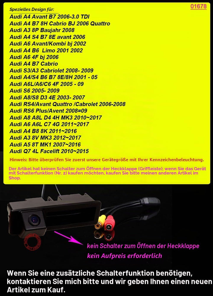 HD CCD Nacht Viosn Kofferraum Griff Rückfahrkamera Rückfahrkamera Für Audi A4 S4 A6 A6L C6 Avant B7