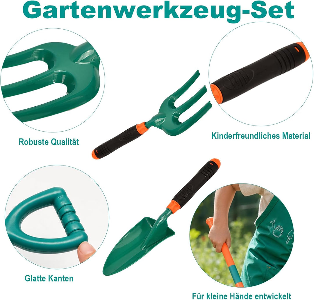 Schubkarre für Kinder - Kinder Gartengeräte Set 13 Teile | Gartenwerkzeug &amp; Sandspielzeug mit Schubk