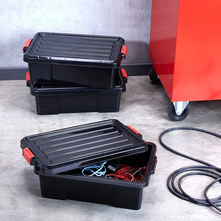 Iris Ohyama, 3er-Set, Aufbewahrungsbox, DIY, 25 L, mit Clips, stapelbar, Garage - Power Box SK-230 -