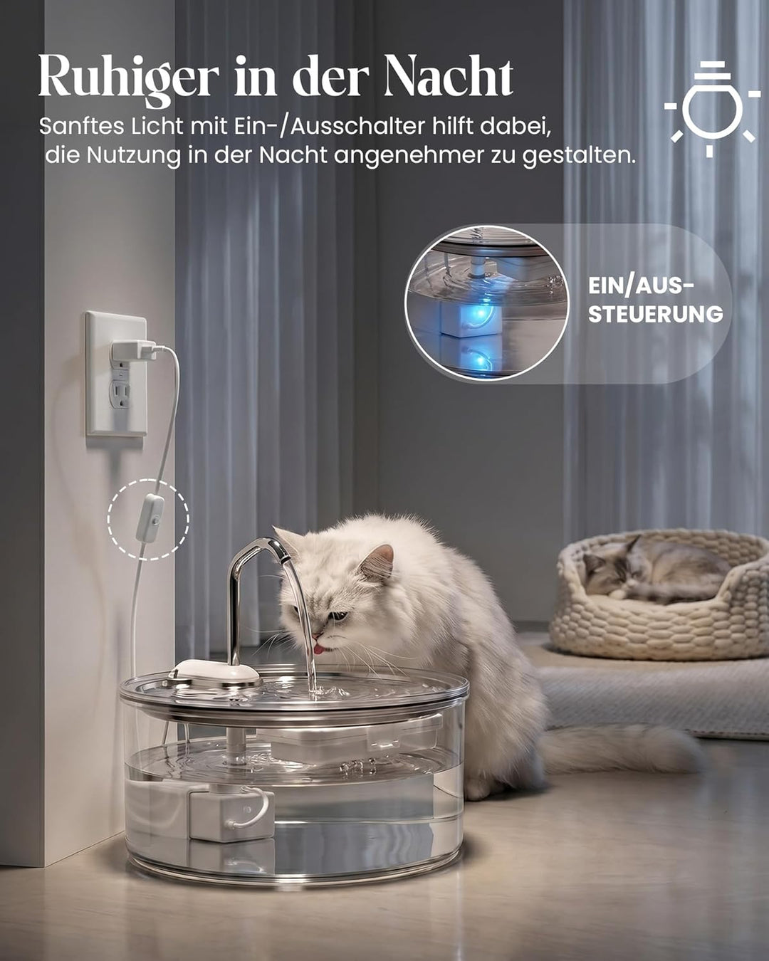 Tomxcute Trinkbrunnen für Katze - 108oz/3,2 L Katzenbrunnen aus Glas mit Wasserhahn-Design, Ultra le