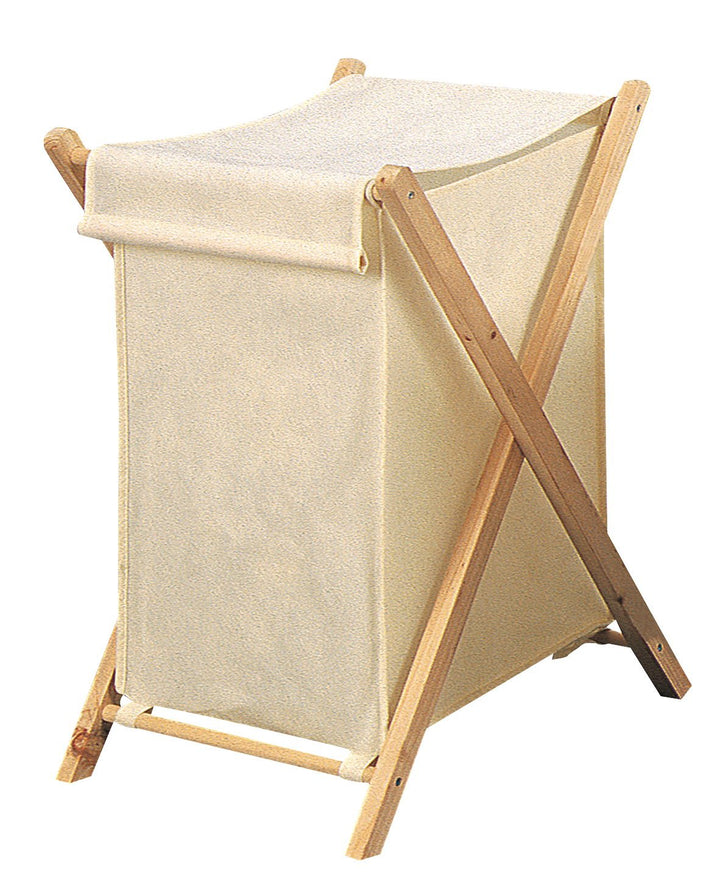 King Home P1513277 Faltbarer Wäschesammler aus Holz und Stoff Ecru, 42X41X64H