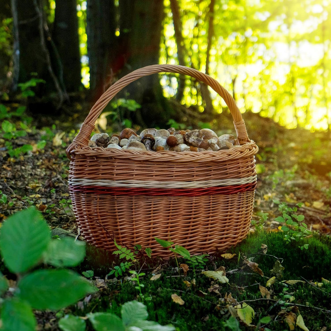KADAX Weidenkorb für Pilze, Ovaler Korb zum Einkaufen, robuster Picknickkorb mit dem Henkelgriff, Fl