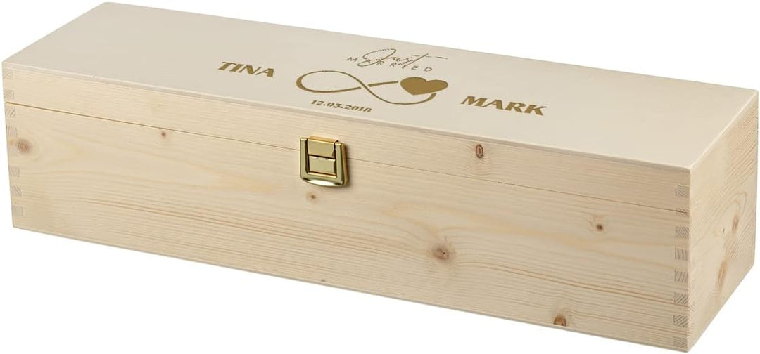 polar-effekt Wein Geschenkset 2-TLG - personalisierte 700 ml Weinflasche und Kiste aus Echtholz - Pa