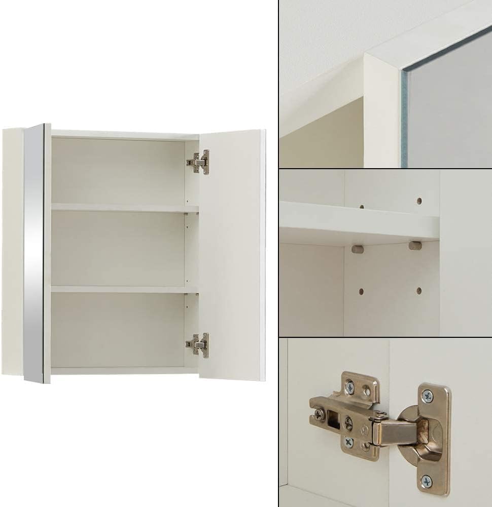 CLIPOP Badezimmer Spiegelschrank, Wandmontage Badezimmerschrank mit 2 Spiegeltüren und verstellbaren