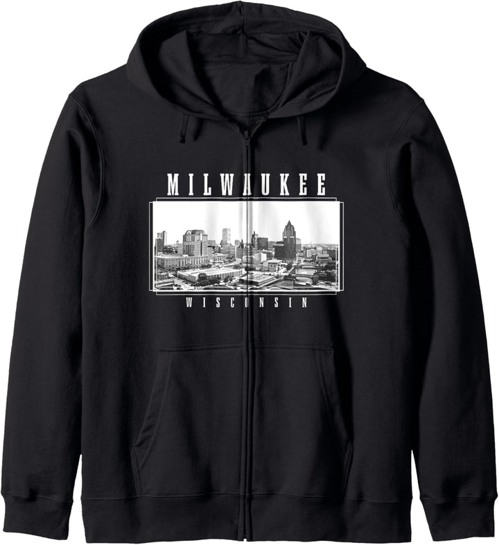 Milwaukee Wisconsin Vintage Souvenir Skyline USA Kapuzenjacke