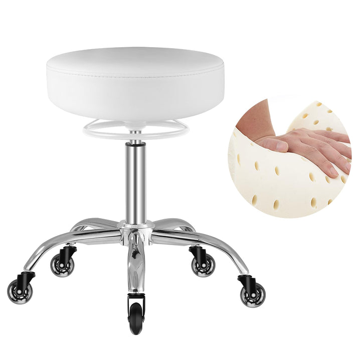 Rollhocker Höhenverstellbar 180 kg Belastbarkeit (Weiss) | 50-62 cm höhenverstellbar, PU-Leder, 360°