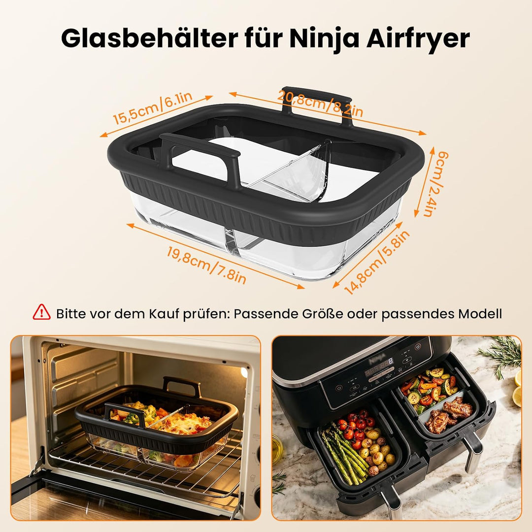 Glas Auflaufform Airfryer für Ninja AF400EU/AF500EU/SL400EU, Auflaufform Heissluftfritteuse mit Hera