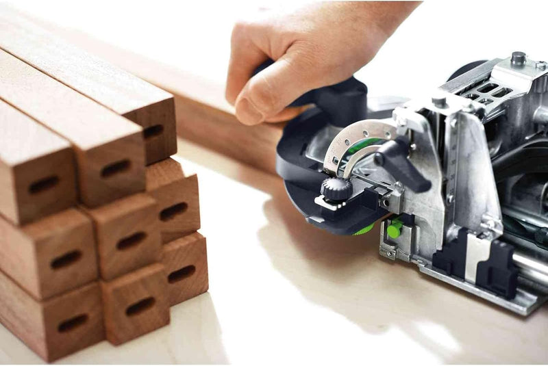 Festool Dübelfräse DF 700 EQ-Plus DOMINO XL (mit DOMINO Fräser, Zusatzanschlag, leere Dübelbox, Gabe