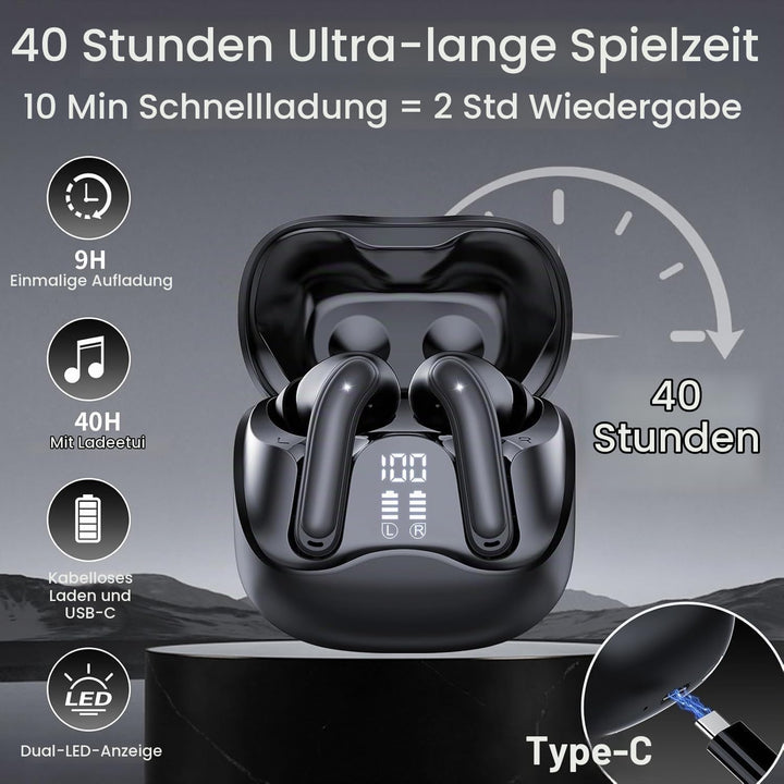 Bluetooth Kopfhörer mit Hybride Aktive Geräuschunterdrückung, In Ear Kopfhörer Kabellos Bluetooth 5.
