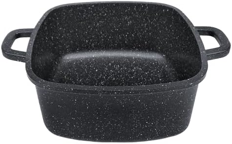 Marmortopf quadratisch 24x24x10cm/ 4,5l, Induktionstopf mit Glasdeckel mit Dampflöchern, für alle He
