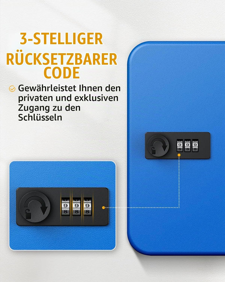 Uniclife 20 Fach Schlüsselbox mit Zahlenschloss und resettbarem Code, Blaue Digitale Sicherheitsbox