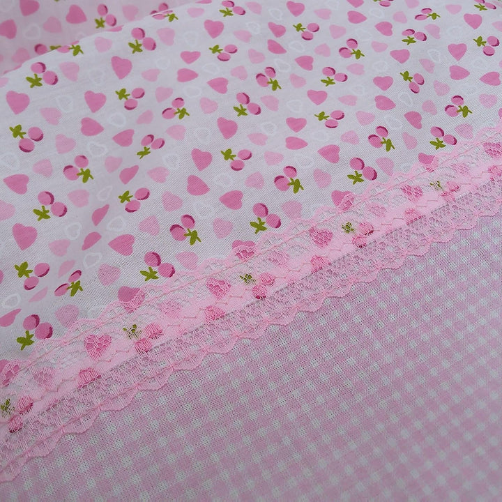 Puppenbettwäsche rosa Herzchen-Design, 4 Variaten, für Puppenwagen,-bett oder Puppenbuggy (Spitze),