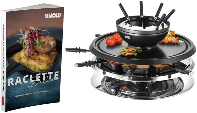 Unold 48926 Raclette Multi 4 in 1 inkl. Raclette Rezeptbuch mit 50 Rezepten | Raclette-Grill für 8 P