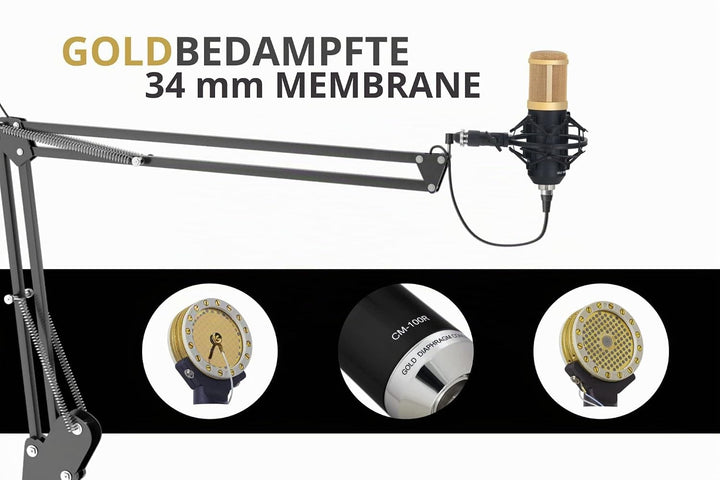 Pronomic CM-100BG Studio Grossmembranmikrofon XLR-Kondensatormikrofon inkl. Popkiller Set (mit Mikro