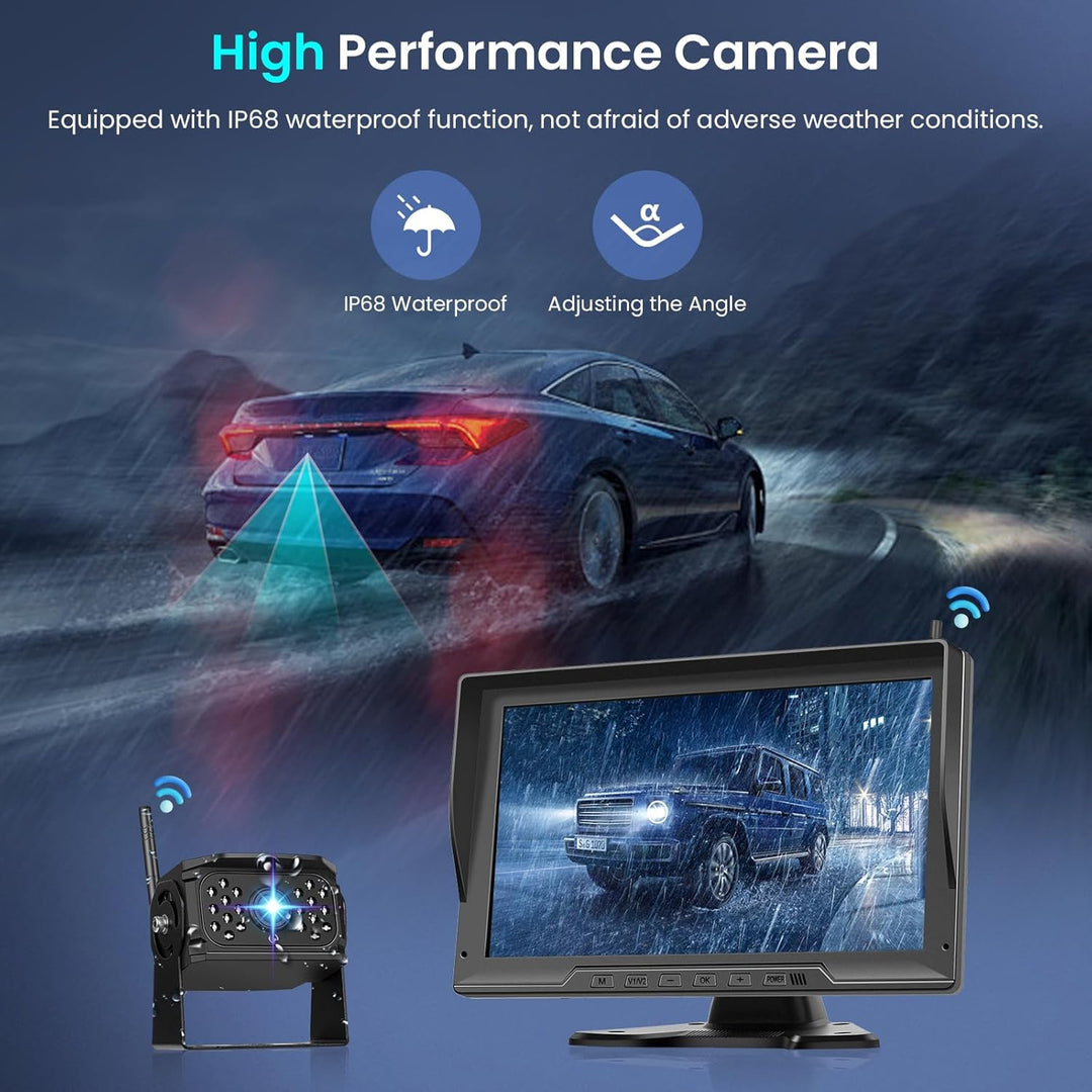 Hodozzy Digitale Kabellos Rückfahrkamera 4 Kameras,10,1 Zoll IPS HD Rückfahrmonitor mit Geteiltem Bi