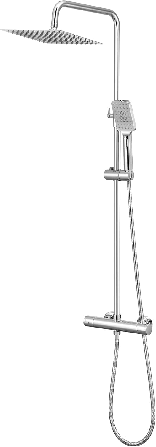 BONADE Duschsystem mit Thermostat Regendusche Duschkopf aus 304 Edelstahl, Duscharmatur Komplettset