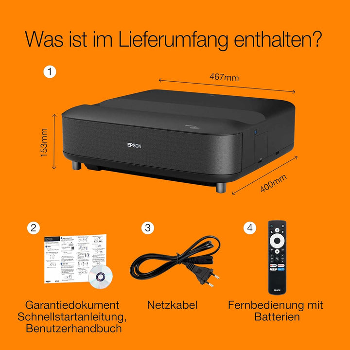 Epson Lifestudio Grand EH-LS670B, Smart-Laserprojektor, 4K PRO-UHD, Ultrakurzdistanz, Sound by Bose,