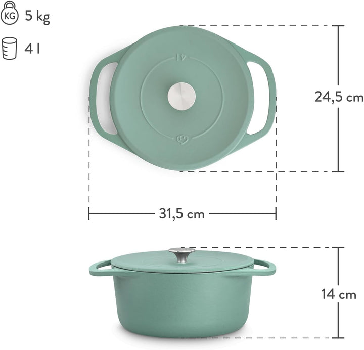 SPRINGLANE Cocotte mit Deckel – Gusseisen Topf Bräter Schmortopf Kochtopf Induktion – 24 cm rund, 4