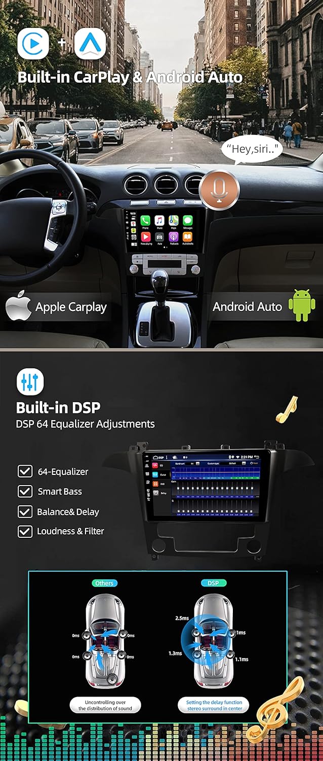 JOYX Android 12 Autoradio Passt für Ford S-Max (2007-2008) - [4G+64G] - Eingebaut DSP/Carplay/Androi