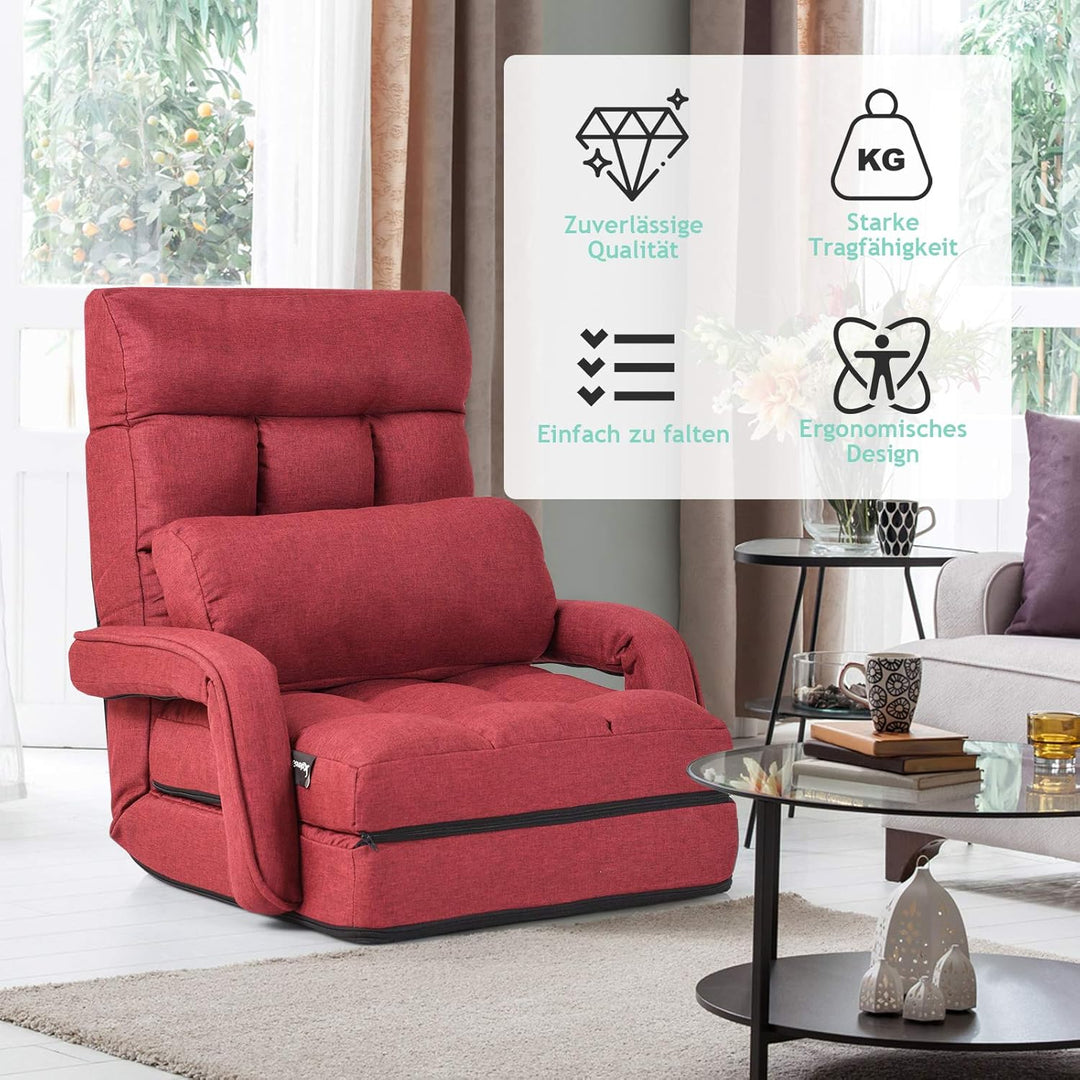 GOPLUS Bodensofa mtit Schlaffunktion, klappbarer Bodenstuhl mit Armlehnen & Kissen, Klappsessel mit
