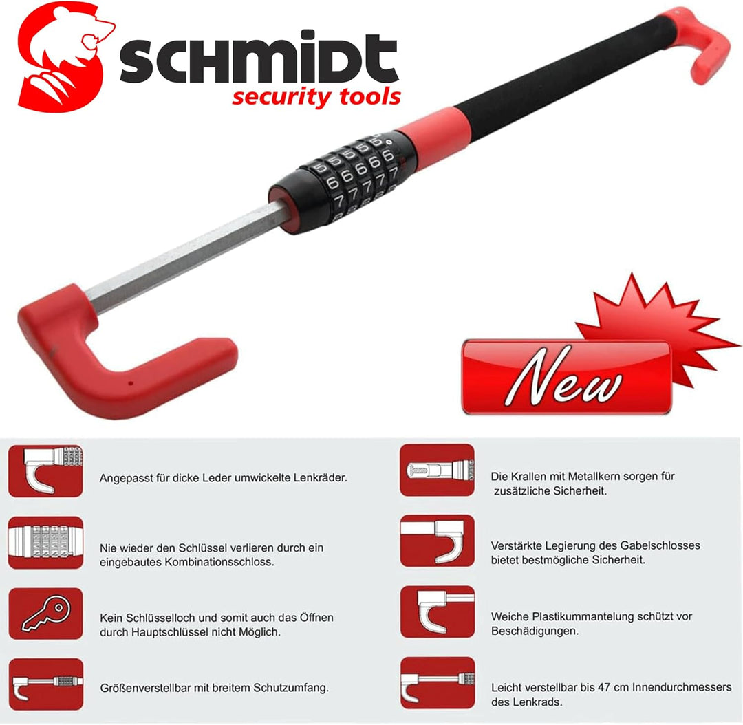 SCHMIDT security tools Pedal-Lenkradschloss LS-2000 49,5-78cm Auto KFZ PKW LKW Diebstahlsicherung Pe